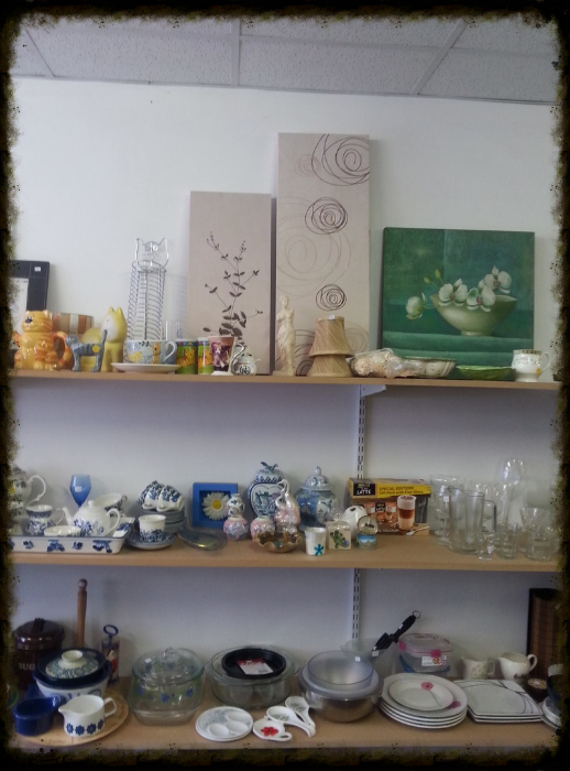 Donations in a Hilbrae charity shop